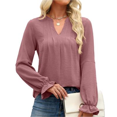 Women's Loose Casual Solid Color V-Neck Long Sleeved Top V-Neck Long Sleeved Top