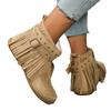 Large Size Rivet Tassel Metal Buckle with Short Tube Cigarette Boots Autumn and Winter New Flat-bottomed Warm Women's Boots