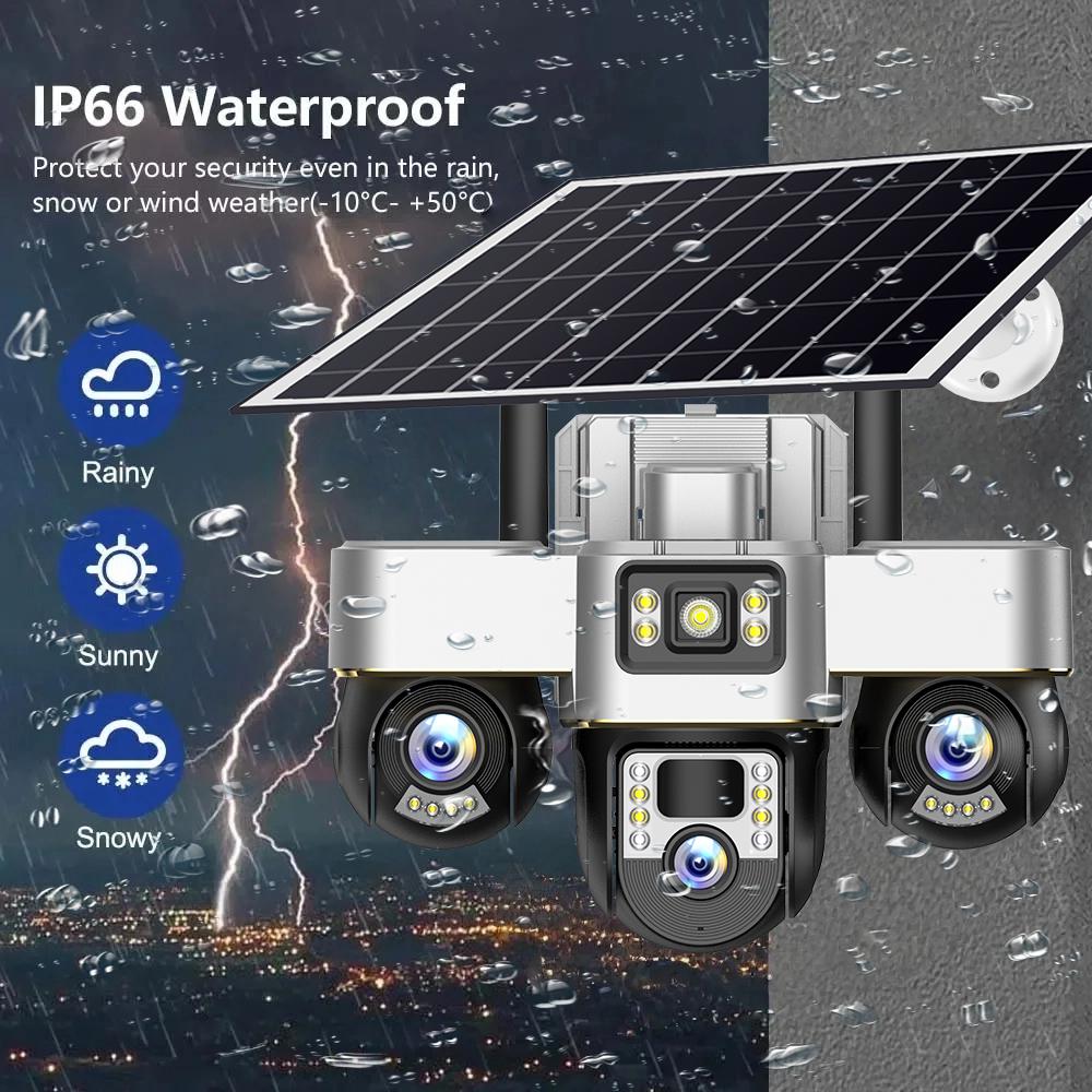 V380 PRO Solar Camera 4G 15MP 3 PTZ Lens Human Detection 3 Screen Security Surveillance Night Vision Waterproof CCTV Security Protection