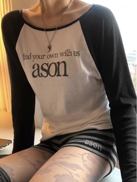 Koreanischer Stil Tencel-Stoff Colorblock Raglanärmel Langarm Damen-T-Shirt