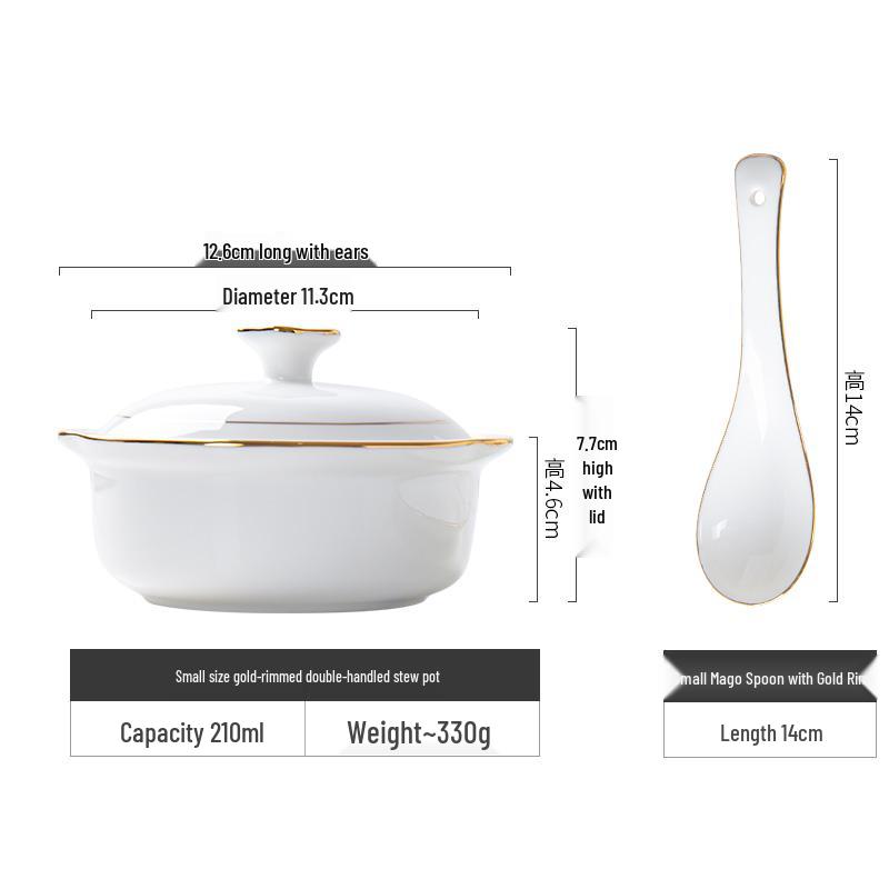 

Bone China Double-Boiler Stew Pot - Single Serving Bird s Nest & Soup Bowl with Lid, Ceramic Double-Handled, Ideal for Steamed Egg and Soups.