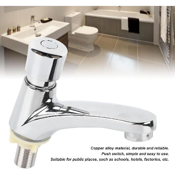 Basin Sink Faucet Time Delay Water Saving Water Tap Copper Alloy Push Switch Cold Water Faucet for Home Kitchen Bathroom Restroom Hotel