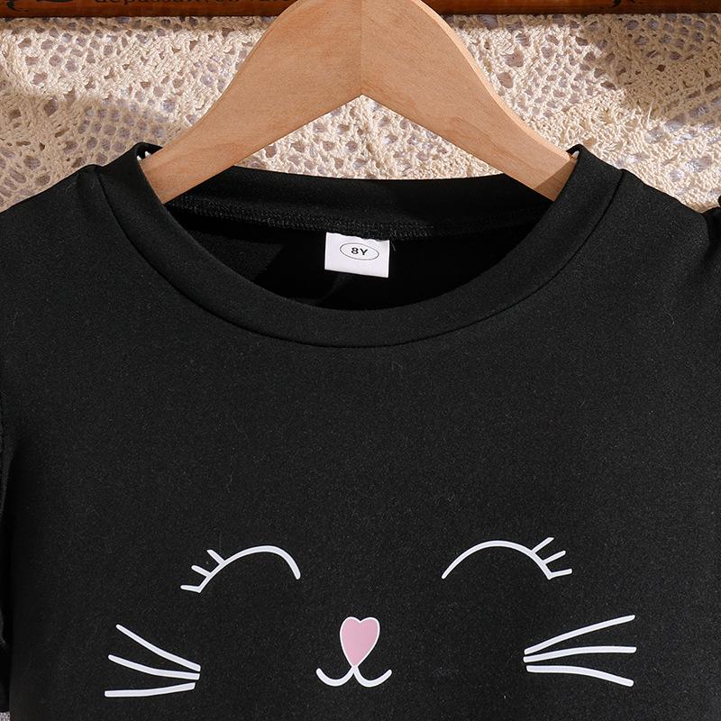 Mädchen 2025 Sommer Oberteil mit Puffärmeln & Leo-Rock Set