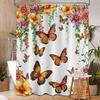 Orange-Blumen-Schmetterling Duschvorhang Monarchfalter Efeu Wildblumen Duschvorhänge Für Badezimmer Dekoration, Wasserdichtes Tuch