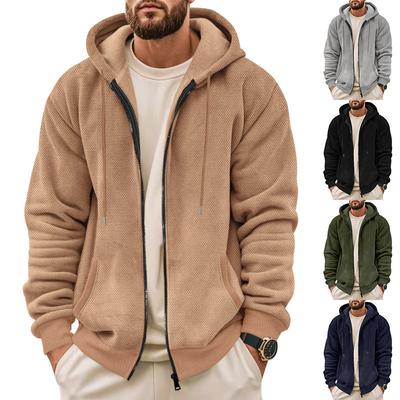 Men's Sweater Coat Fall Winter Composite Velvet Zipper Cardigan Casual Hooded Sweatshirt Sweater Fashion Men's Clothing