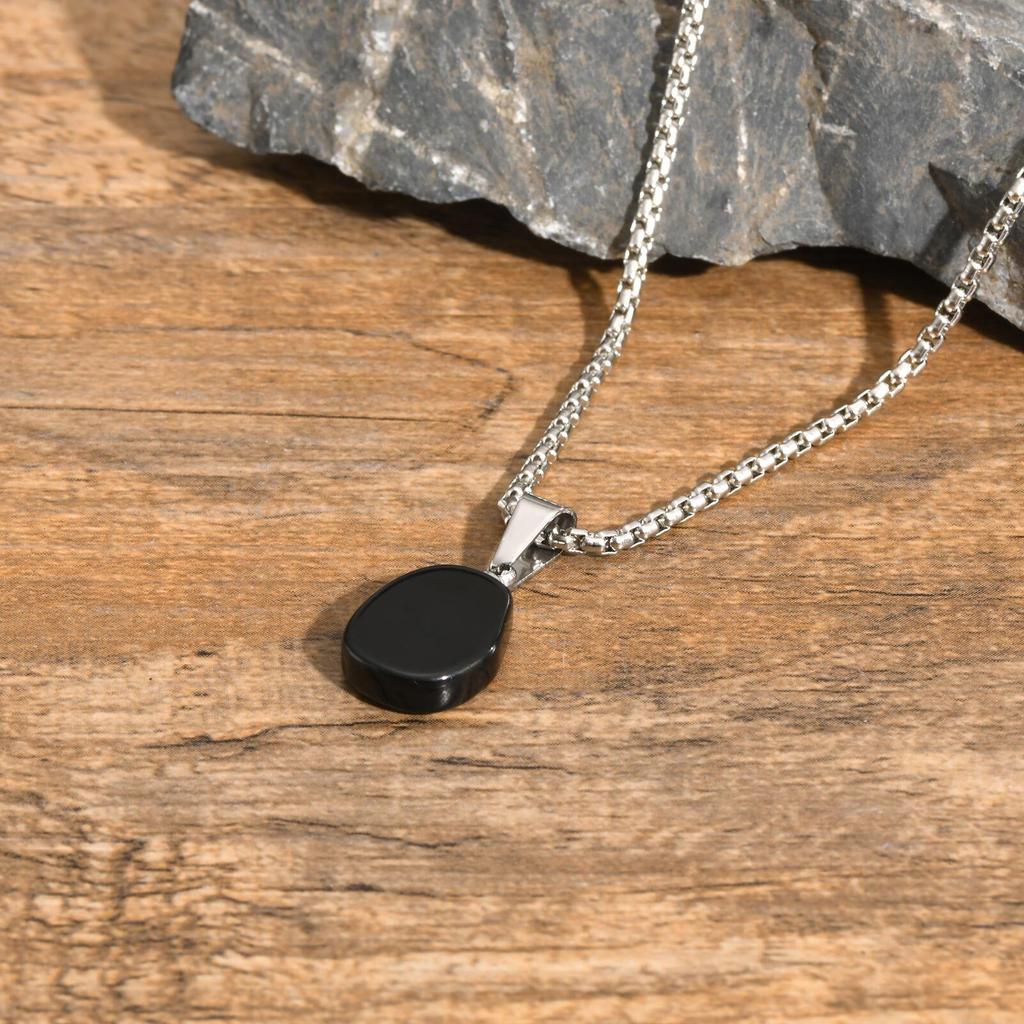 Vnox Natural Black Obsidian Stone Pendant, Small Cross Accent Necklaces for Men Women, Stackable Jewelry