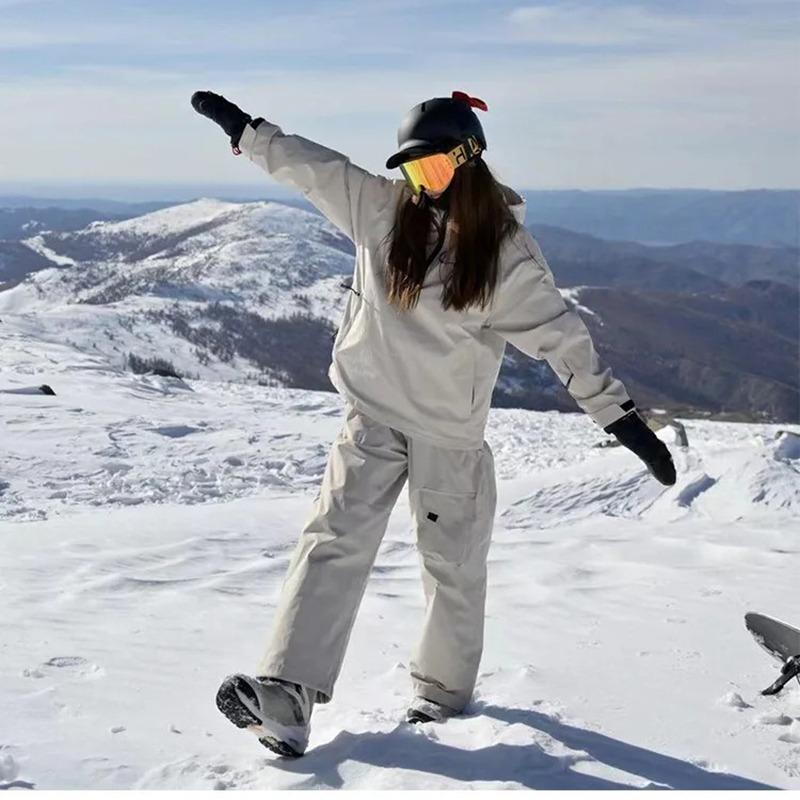 Women Thick Sports Pants Sets Winter Warm Windproof Hooded Jacket Elastic Waist Sweatpants Two Piece Set Outdoor Waterproof Clothes