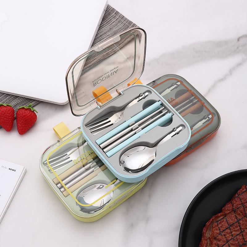 304 Stainless Steel Portable Cutlery Set: Folding Spoon, Fork, and Chopsticks for Travel and Students Lake Blue Spoon, Fork, Chopsticks Set