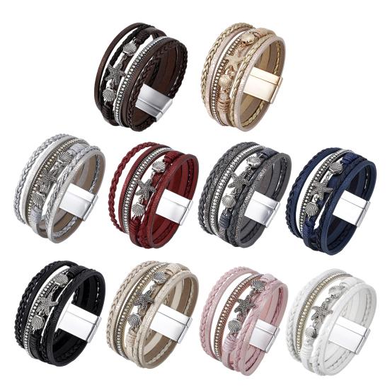 Damen geflochtenes Armband mehrlagig böhmisch Kunstlederseil Seestern Muschel Dekor Sicheres Verschluss Armband Handgelenk Accessoire