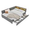 Daybed, 140x200cm, Storage Compartment On Bed, USB+Type C, With LED Light Strip, Bed with Two Drawers, Slatted Frame (without Mattress), Linen, Grey