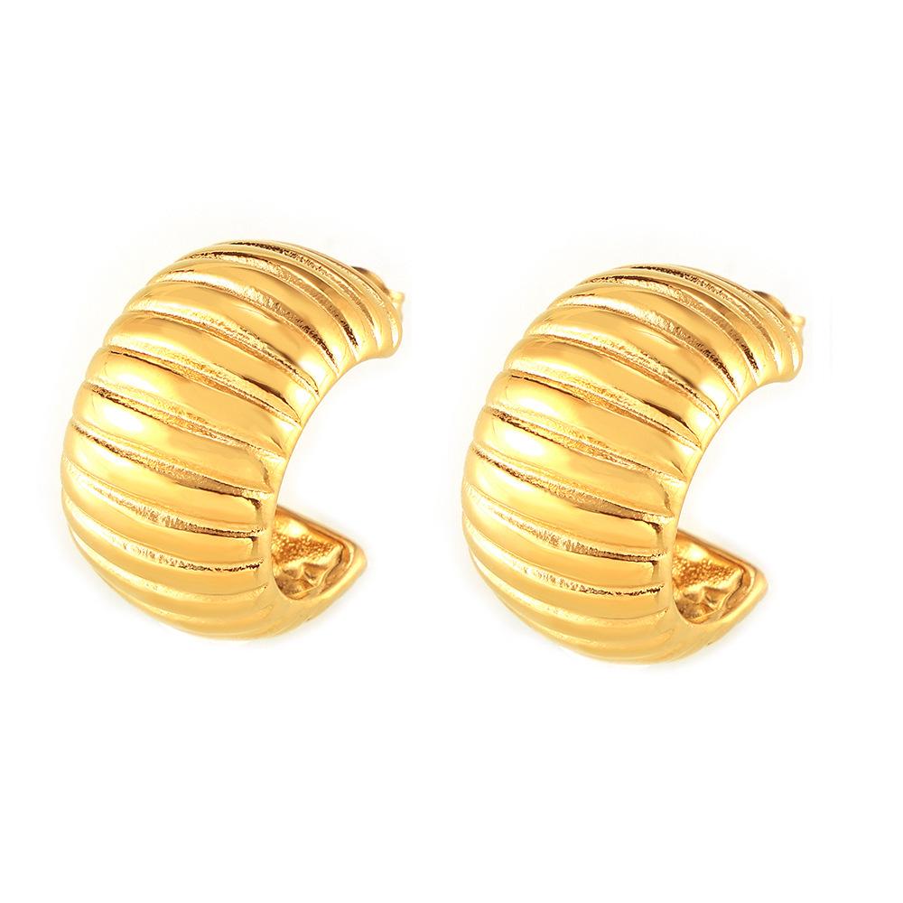 18K Gold-Plated Titanium Steel C-Shaped Stripe Earrings - Elegant, Lightweight, Non-Fading, Luxurious for Women