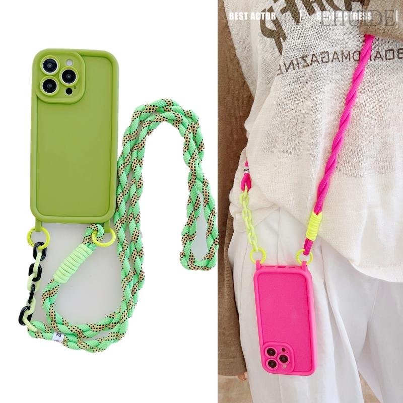 Étui avec cordon pour iPhone 17, 16, 15 Pro Max, 14, 12, 11, 13 Plus, X, XS Max, bandoulière, protection d'objectif souple, finition mate
