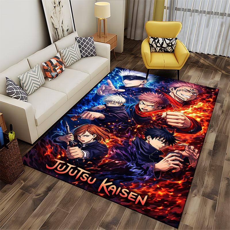 Anime Characters with Fiery Design suitable as a non-slip mat for the living room or bedroom sofa