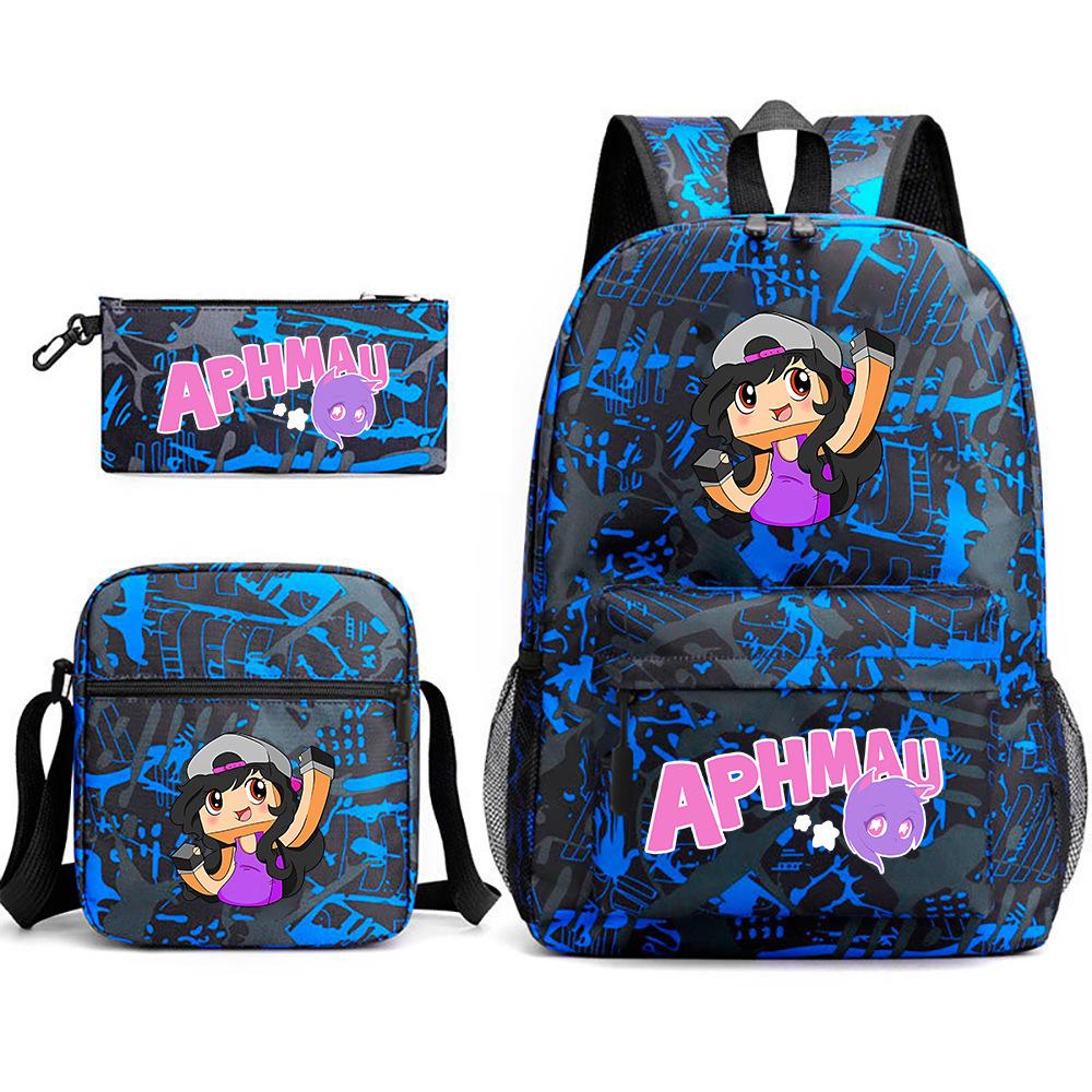Spielwaren Aphmau Schultasche Cartoon Rucksack Federmäppchen Umhängetasche Dreiteiliges Set