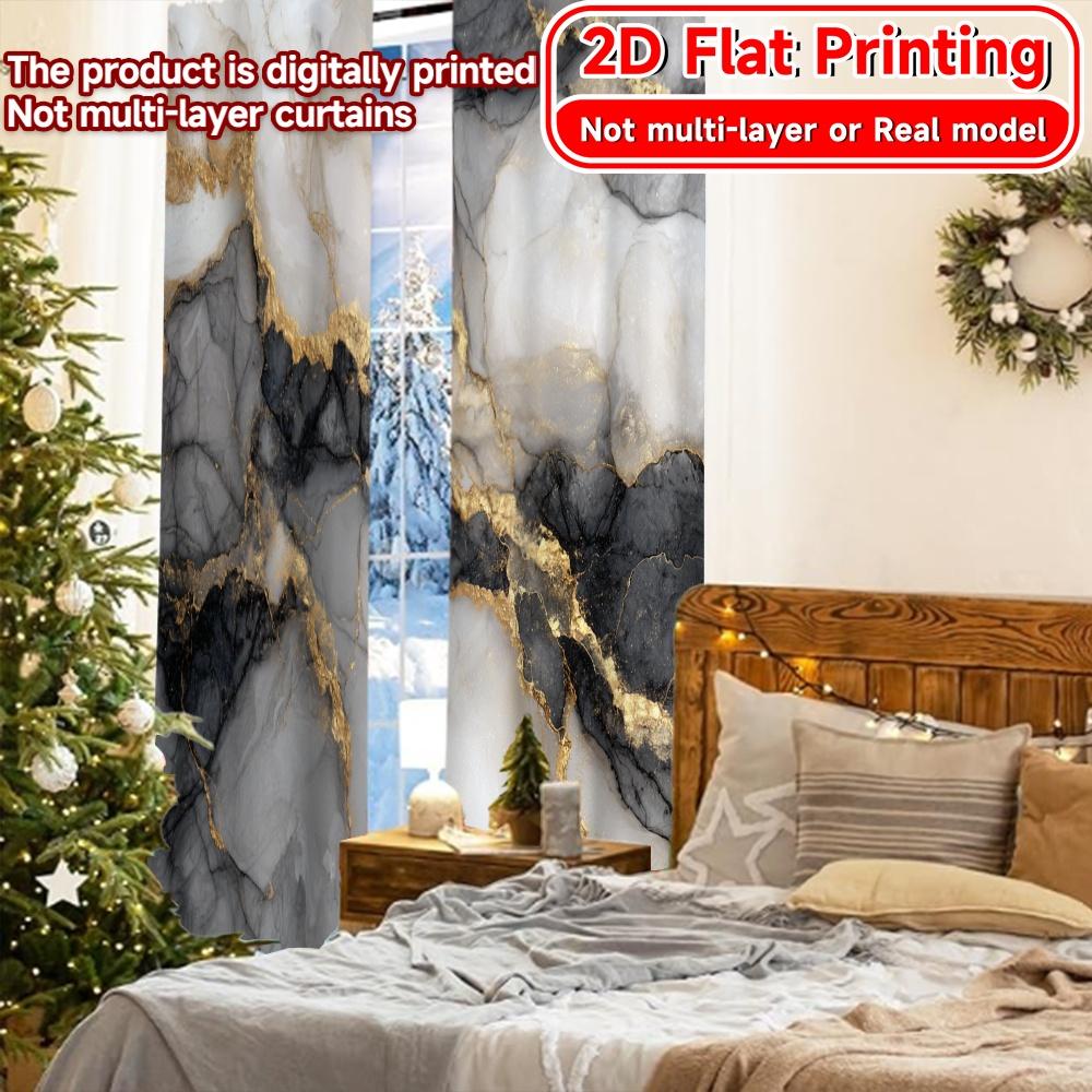 Set Of 2 Flat Printing Golden Veins Chic Curtains Durable Polyester Fabric Gifts Perfect Semi Sheer Made