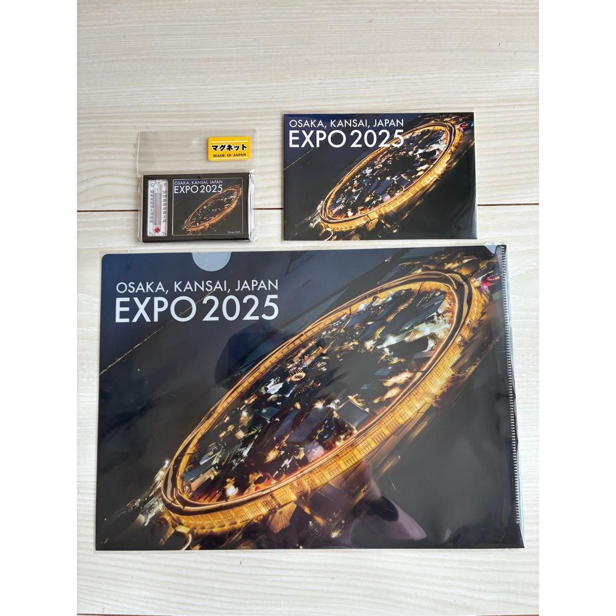 Used Osaka Kansai Expo Large Roof Ring Clear File Thermometer Magnet Postcard 3 Piece Set Unused Unopened Expo EXPO