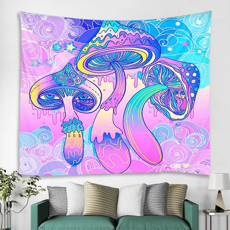Art Deco Tapestry Witchcraft Living Room Decor Bedroom Indian Psychedelic Mushroom Mandala Wall