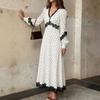 Europe and America 2026 new French retro style long dress polka dot lace splicing deep V-neck long-sleeved dress