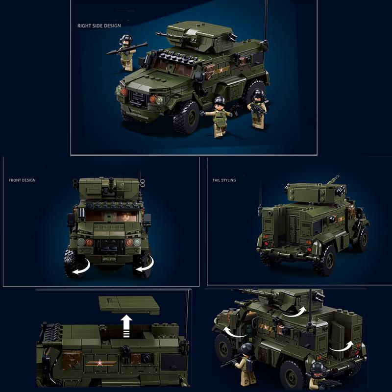 519PCS Military Weapons Assault Armored Vehicle Off-road Truck Model Building Blocks Soldier Bricks WW2 Army Kids Toy Gifts NO BOX