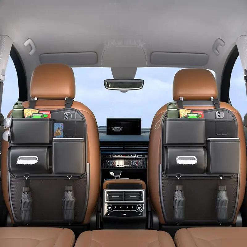 PU Leather Car Trash Can 2-in-1 Back Seat Auto Garbage Bin with Tissue Organizer Vehicle Waste Container