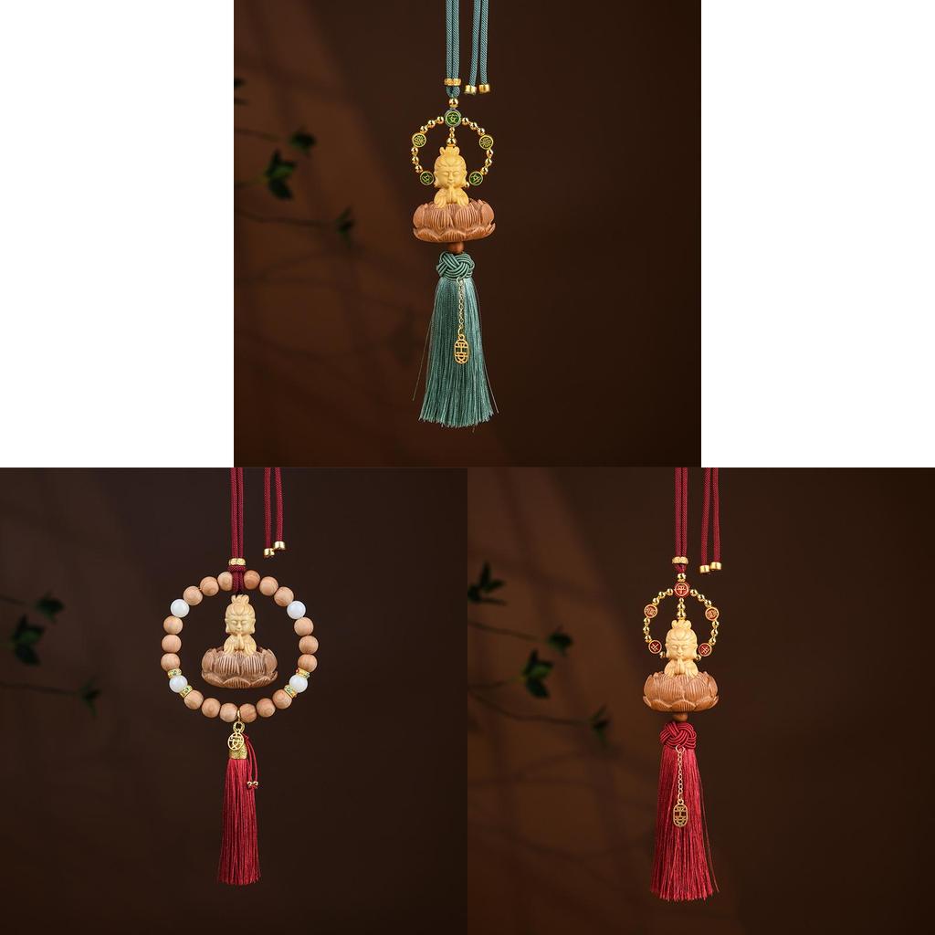 Buddha Lotus Car Charm With Olive Wood Material For Peaceful Vehicle Interior Decoration