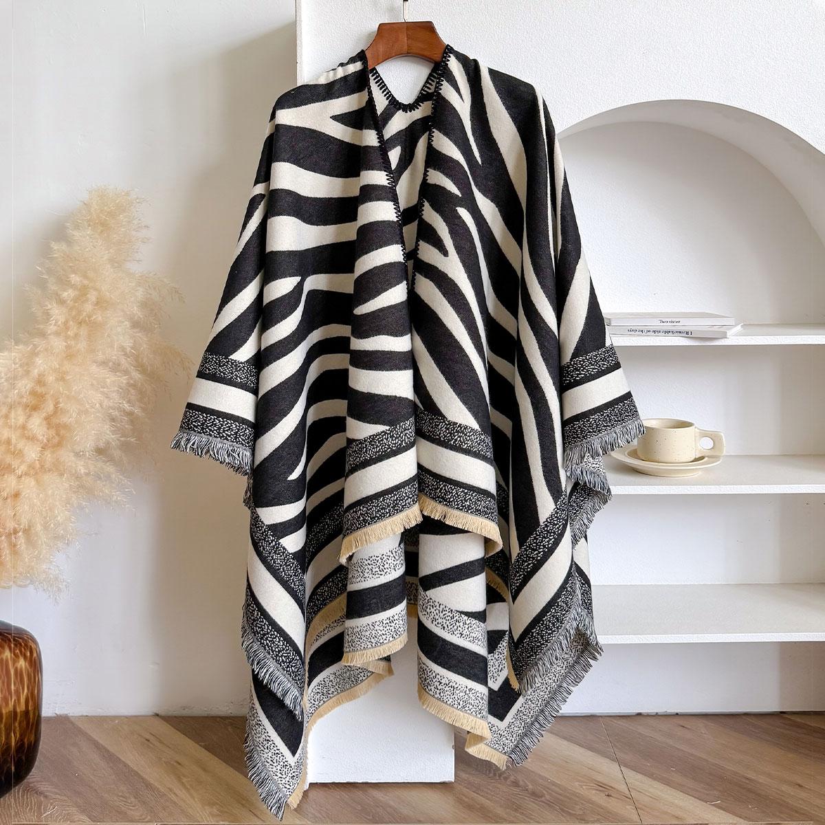 

Elegant Women Streak Pashmina Scarves Fringe Winter Warm Fashion Designer Imitation Cashmere Two-Sided Scarf Blanket Shawls