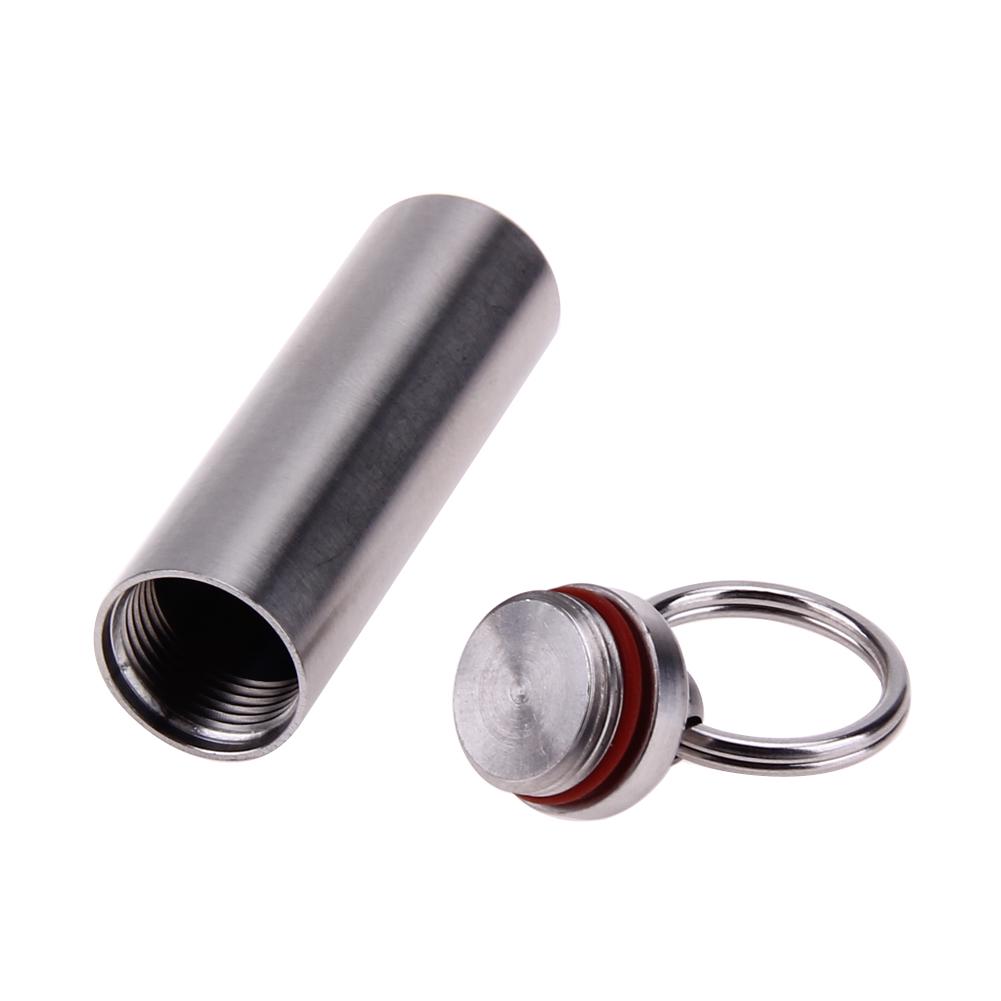 Stainless Steel Bottle with Keychain Storage Box Waterproof Portable for Outdoor Camping Survival