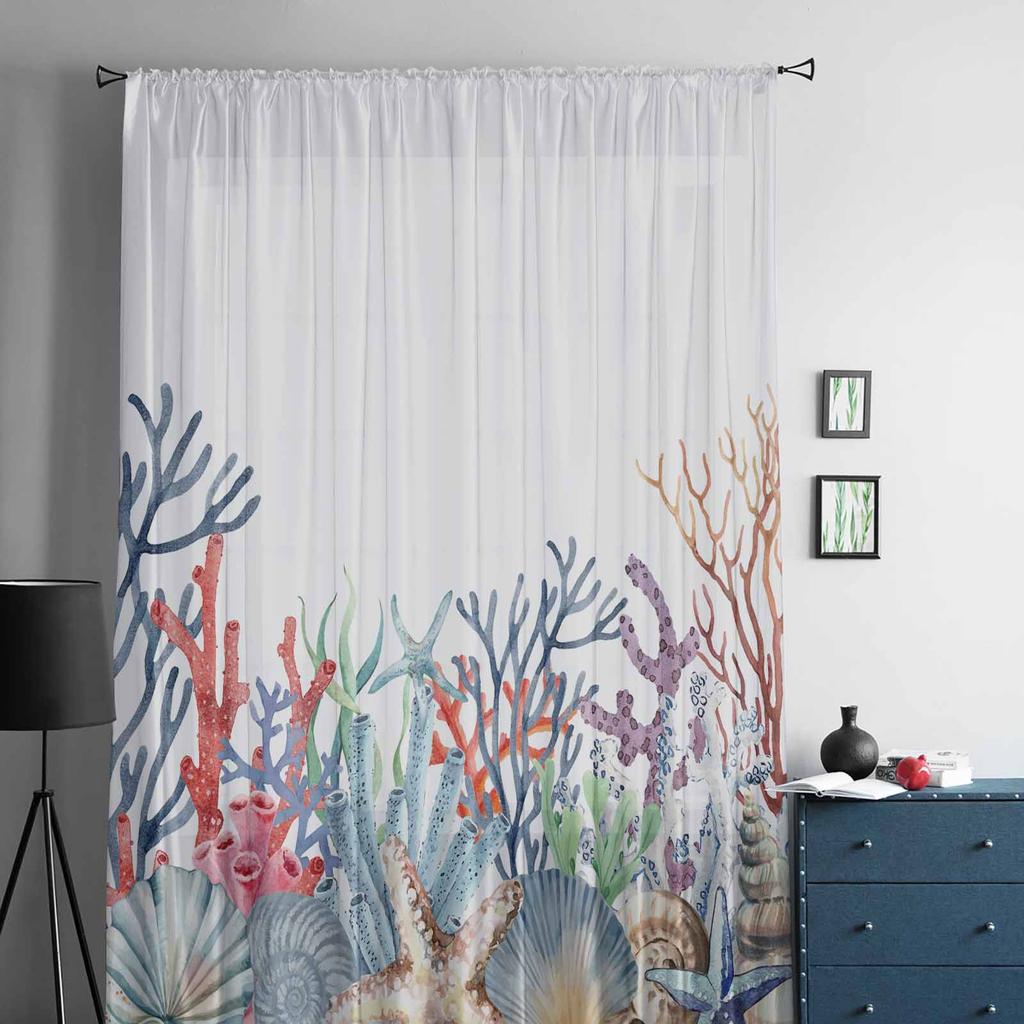Morskie korale w letnie rozgwiazdy tiulowe zasłony okienne do sypialni luksusowe zasłony dekoracyjne do domu w salonie panele szyfonowe