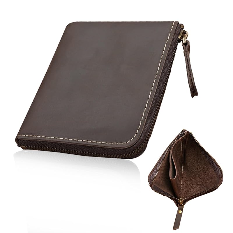 

[Pure & Ease] Wallet men s bifold genuine leather compact leather wallet father s day gift small coin purse With L-shaped zipper sorting pocket Large
