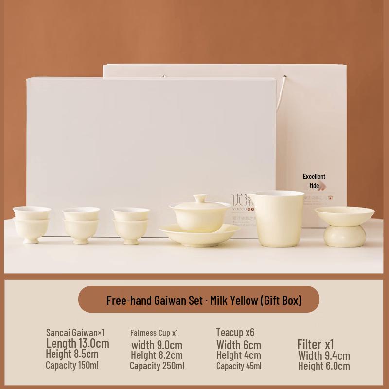 Mutton Fat Jade Style Ceramic Gaiwan Kung Fu Tea Set