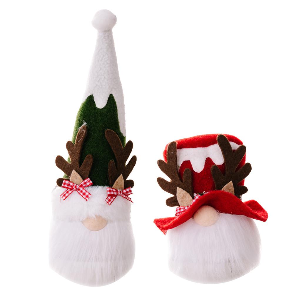 Charming Christmas Gnome Ornament With Antlers Bowtie And Santa Hat For Festive Decor