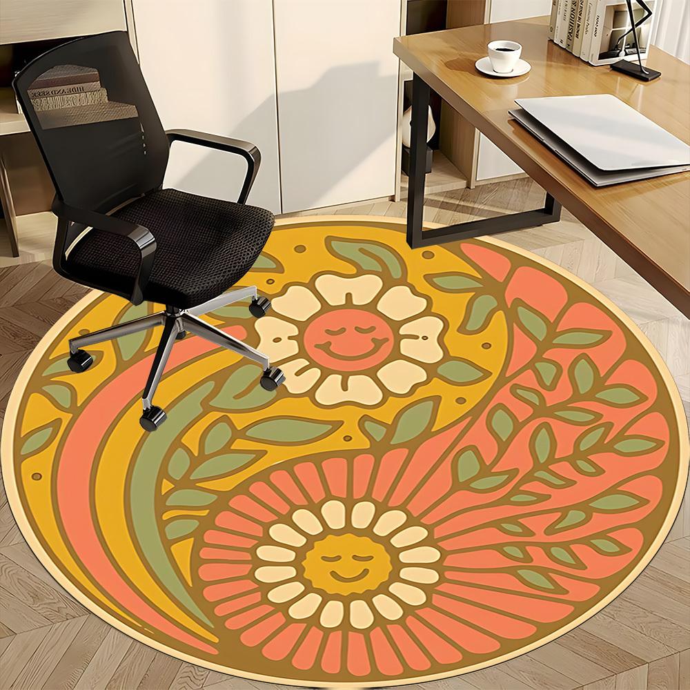 1pc Floral Mandala Office Round Area Rug, Mat Suitable For Office, Under Office Chairs Bedroom Living Room Home Decor, Room Deco