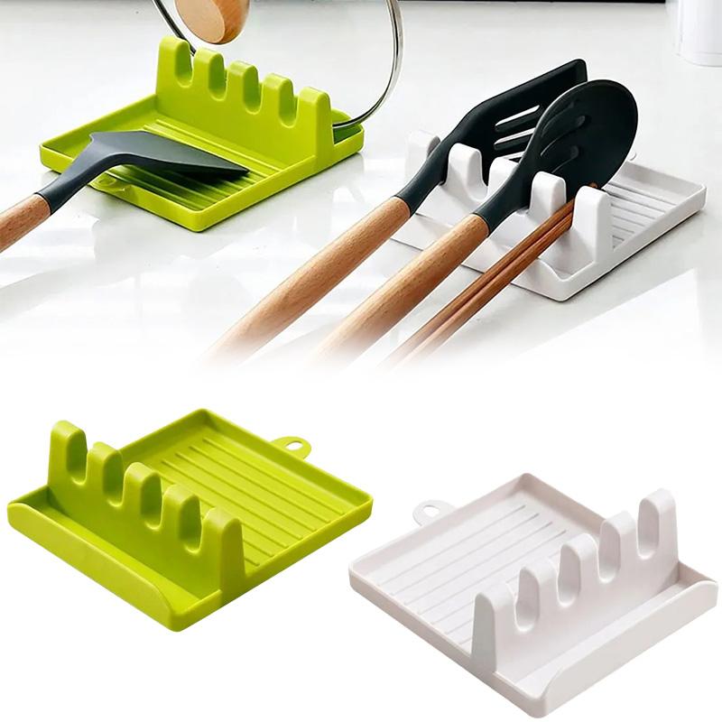Plastic Spoon Spatula Holder Kitchen Storage Rack with Leak Proof Tray for Chopsticks Soup Spoon Baking Tools Organizer