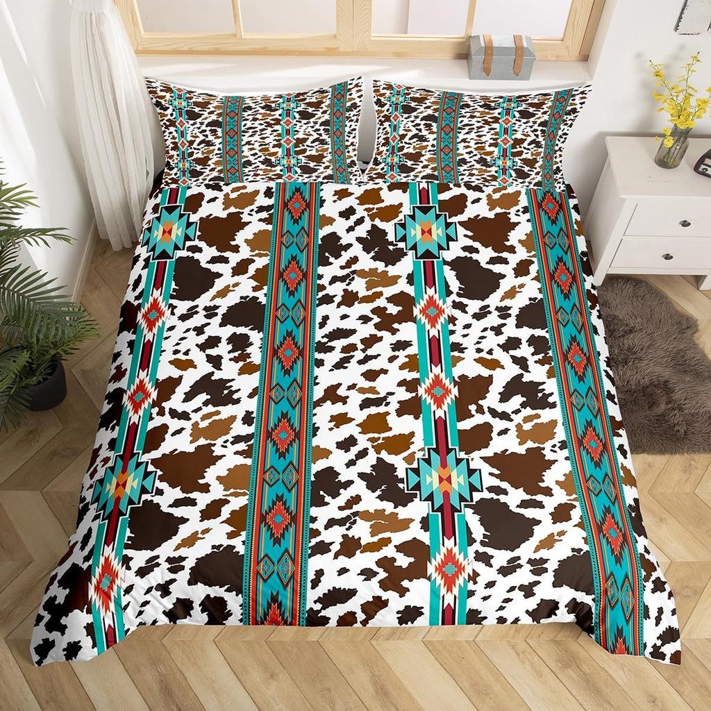 Western Farm Animal Leather Three-Piece Quilt Cover 3D Digital Printing Bedding Set