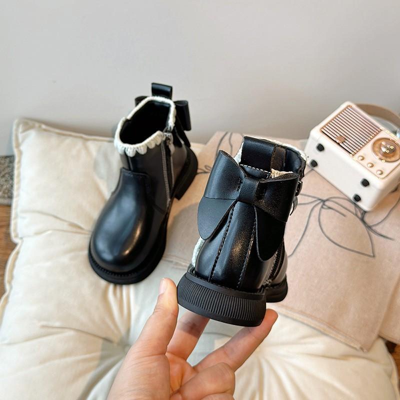 Girls Winter Boots Kids Ages 4-16 Faux Leather Mid-Calf Martin With Side Zipper Warm Lining
