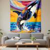 Nature Wall Tapestry Vibrant Pop Art Orca Killer Whale Breaching Rainbow Colorful Impasto Ocean Painting Decor for Living Room Kids Room