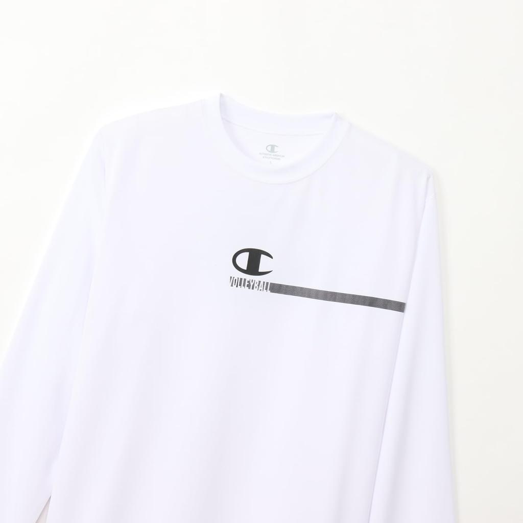 Champion Long Sleeve Round Odor Graphic Volleyball Size XL Men's T-Shirt, Neck, Antibacterial, Resistant, Quick-Drying, Print, T-Shirt, White,