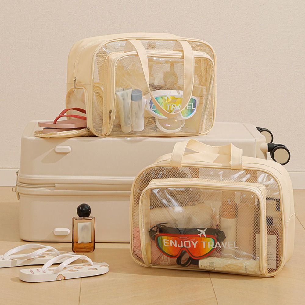 Pu Transparent Waterproof Cosmetic Bag Large Capacity Makeup Bag Women's Travel Storage Bag  Travel