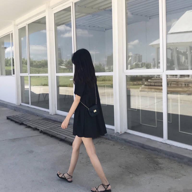 2024 Korean Style Summer Maternity Dress: Slimming A-Line Baby Doll with Retro Short Sleeves