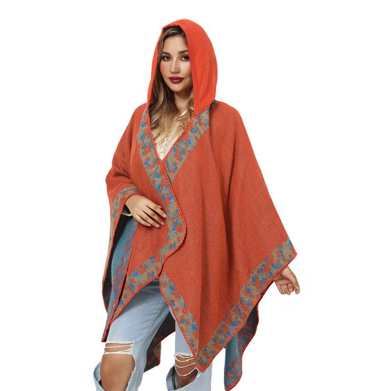 Bohemian Shawl Woven Cape Women Hooded Warm Wear Photo Outside The Cape