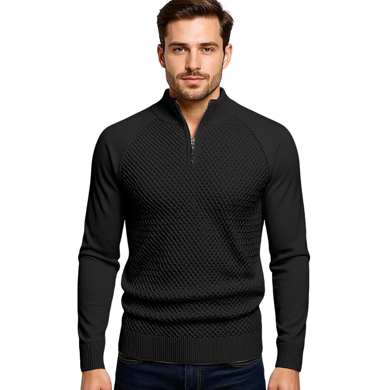 

Men s Stand Collar Half Turtleneck Zipper Sweater XL чёрный