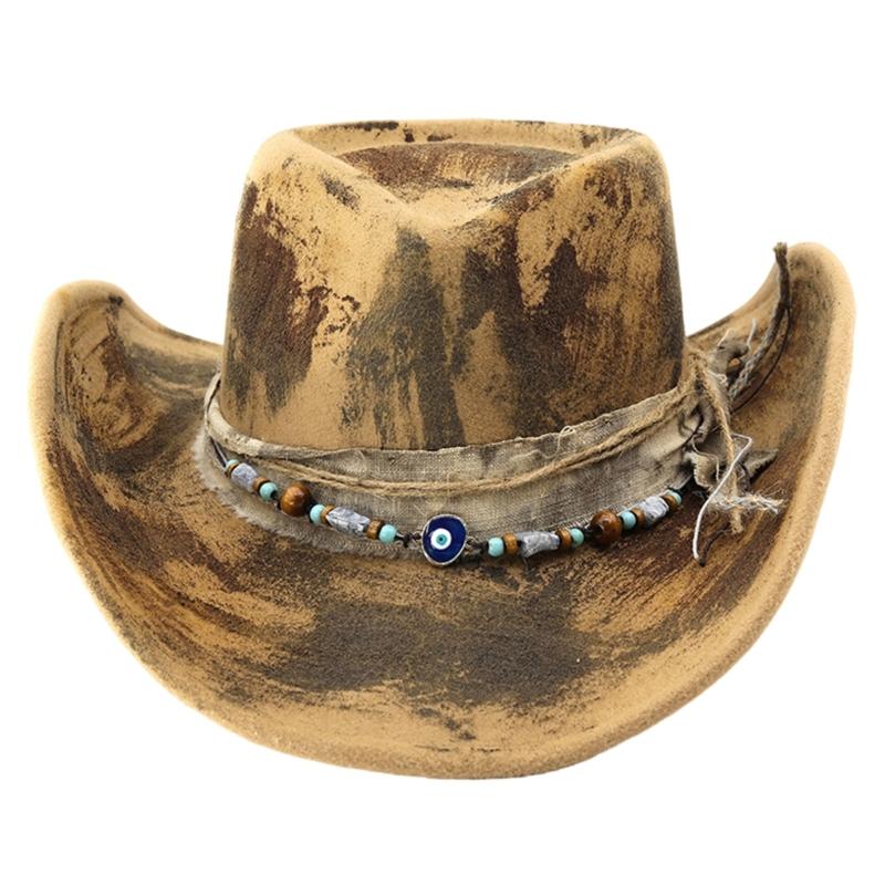 

Stylish Cowboy Hats Decorative Distressed Breathable Cloth Comfortable Fit Western Party Outdoor Festival Accessory M