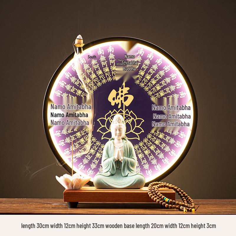 Ceramic Seated Guanyin On Lotus with Light Ring and Anjali Mudra for Home Decor