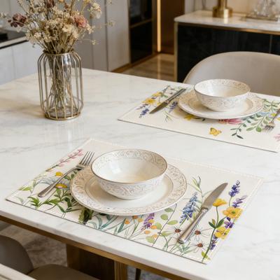 4 Pièces Sets de Table Floraux en Lin 30x45cm Lavables Réutilisables Résistants à la Chaleur avec Impressions de Fleurs Végétales Protection de Table à Manger pour Cuisine Fête
