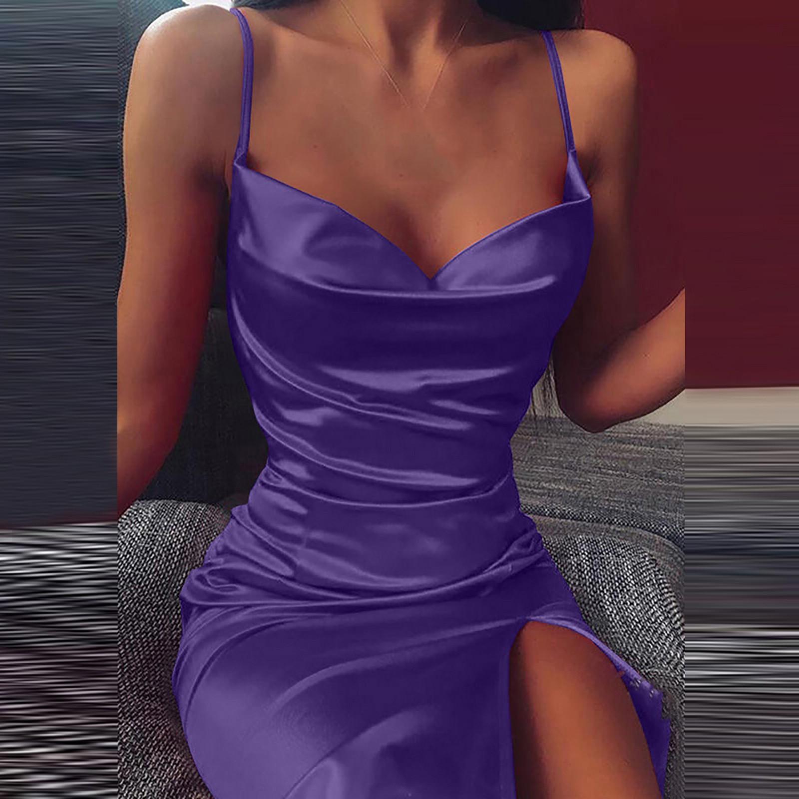 

Женское сексуальное мини-платье без спины на тонких бретелях с разрезом однотонное мини-платье для вечеринки, коктейля, клубной одежды S фиолетовый