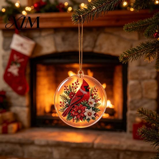 Acrylic Holiday Hanging Ornaments Christmas Ornament, Double Side Printed Santa Pendant for Tree Window, Indoor Outdoor 2D Flat Festive Decor