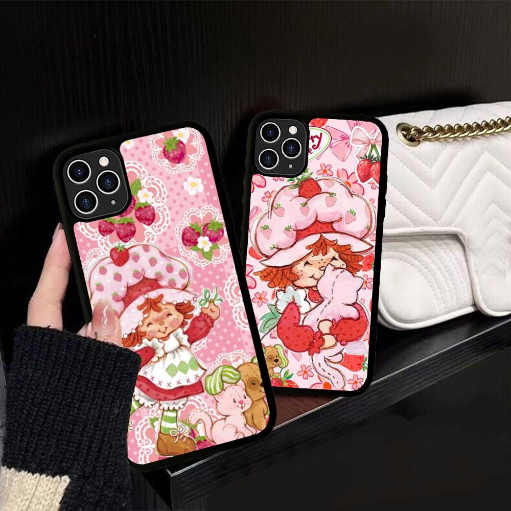 Animated S-Strawberry S-Shortcake Phone Case For IPhone 17 16 Pro Max 11 12 13 14 15 Hard PC+TPU Bracket Back Cover