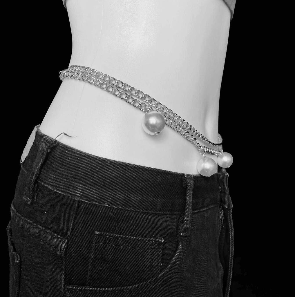 Accessories, Personalized Retro Repair Body Chain Women, Simple Double-Layer Imitation Pearl Pendant Waist Chain