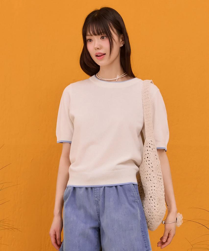 CHASECULT Women'S Crew Neck Contrast Sweater - White