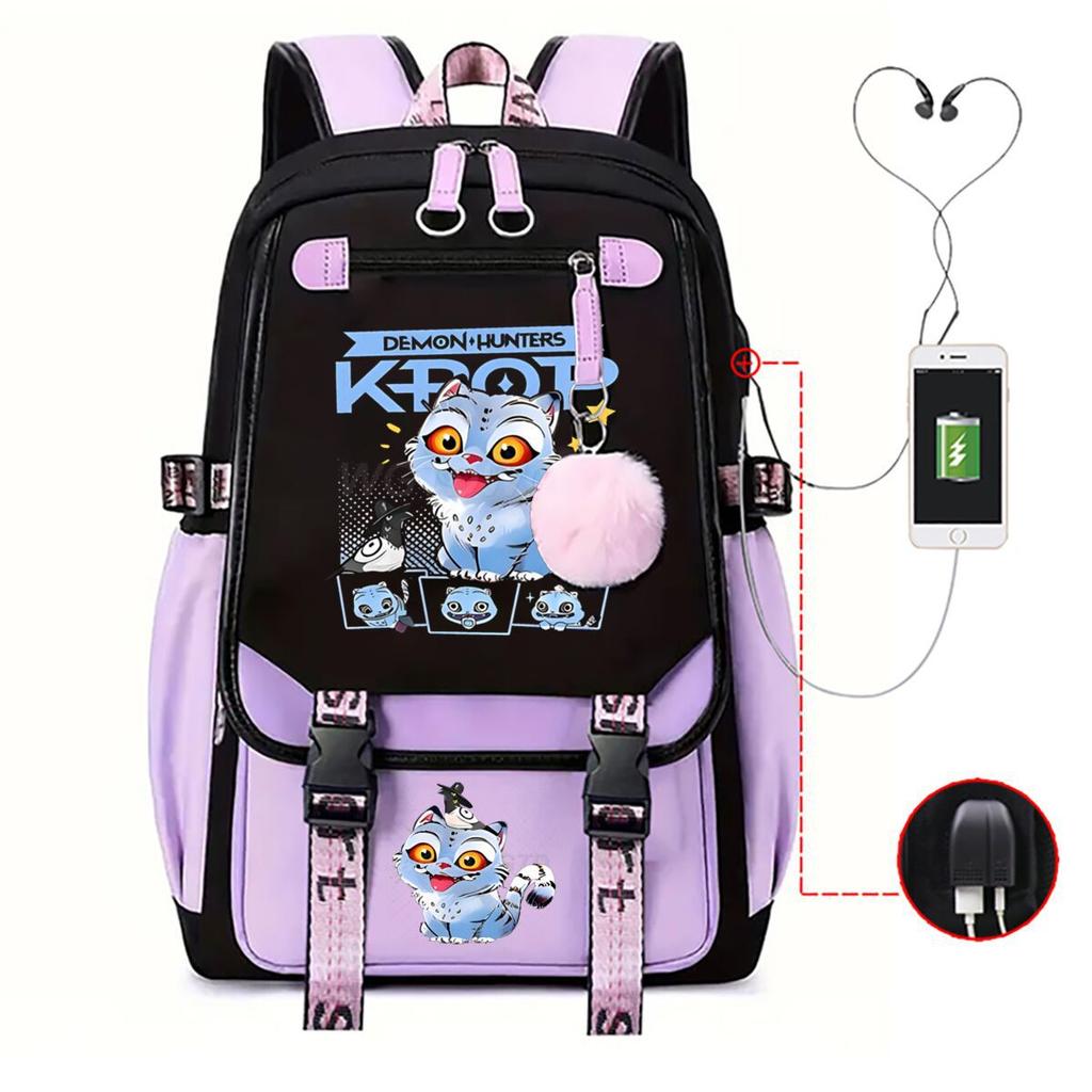 Animation Cartoon Printing Contrasting Color Neutral Usb Backpack Large Capacity Korean Version Of Student Schoolbag